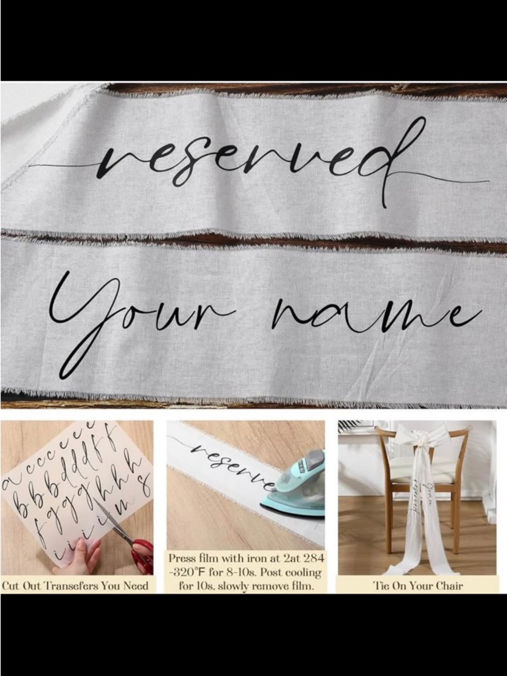 White Wedding Chair Sashes with Customizable Script - Picture 3 of 8